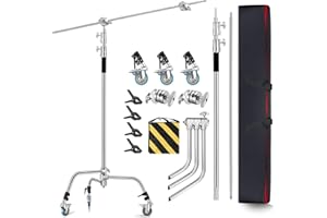 KONSEEN Heavy Duty C Stand with Boom Arm and Wheel,Max Height 10.8ft/330cm 100% Stainless Steel Adjustable Sturdy Photography Light Stand C-Stand with Wheel for Photography Studio Video Photo Shooting