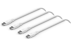 Belkin USB C to USB C Cable 2-Pack, 6.6ft, 100W - Type C Charger, iPhone Charger Cord, Soft, Braided, Flexible for iPhone 17, Galaxy S25, Pixel 10, Airpods, iPad Pro, Tablet & More - White