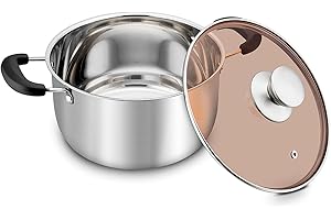 TeamFar Stock Pot 6 qt, Stainless Steel Stock Pasta Soup Pot with Lid, Double Bakelite Heat-Proof Handles & Tempered Glass Li