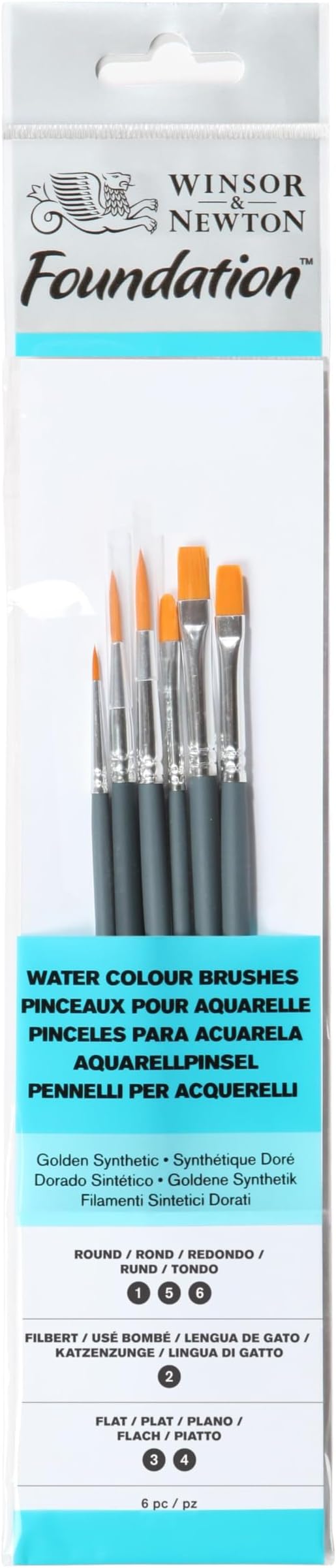 Winsor & Newton Foundation Water Colour Short Handle 6 Pack Brushes