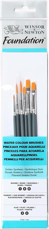 Winsor & Newton Foundation Water Colour Short Handle 6 Pack Brushes
