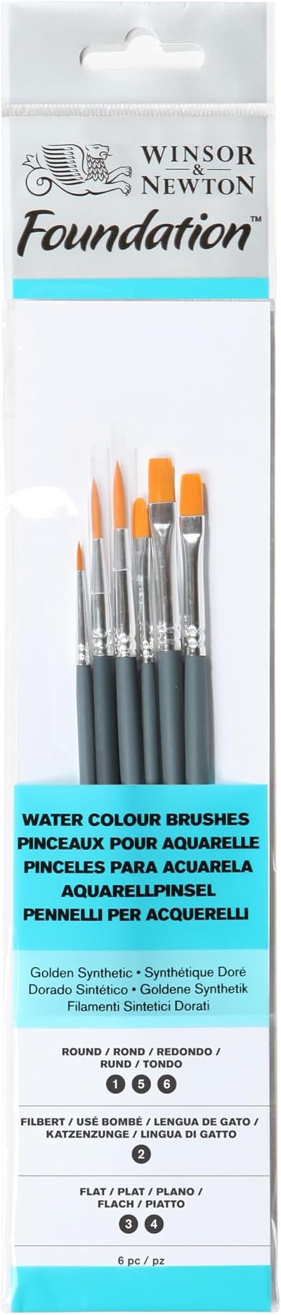 Winsor & Newton Foundation Water Colour Short Handle 6 Pack Brushes