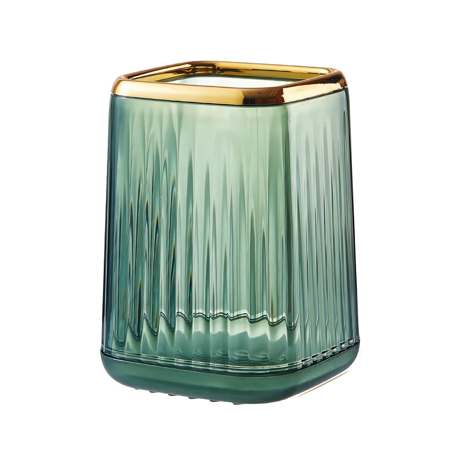 DASITON Makeup Brush Holder Organiser, Acrylic Makeup Organiser Square Cosmetic Brush Storage Holder, Vintage Stripe Make Up Brush Cup Pen Pencil Holder (Green)