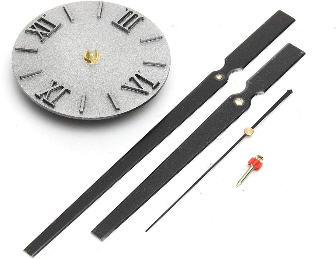 Cvmnkljfger Retro DIY Wall, Silent Universal Round Wall Clock 30cm Long Spindle Quartz Clock Movement Mechanism Replacement Repair Tools DIY Non Ticking Indoor Decorative Round Clock (Color : Silver)