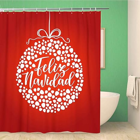 Awowee Decor Shower Curtain Feliz Navidad Spanish Lettering Red