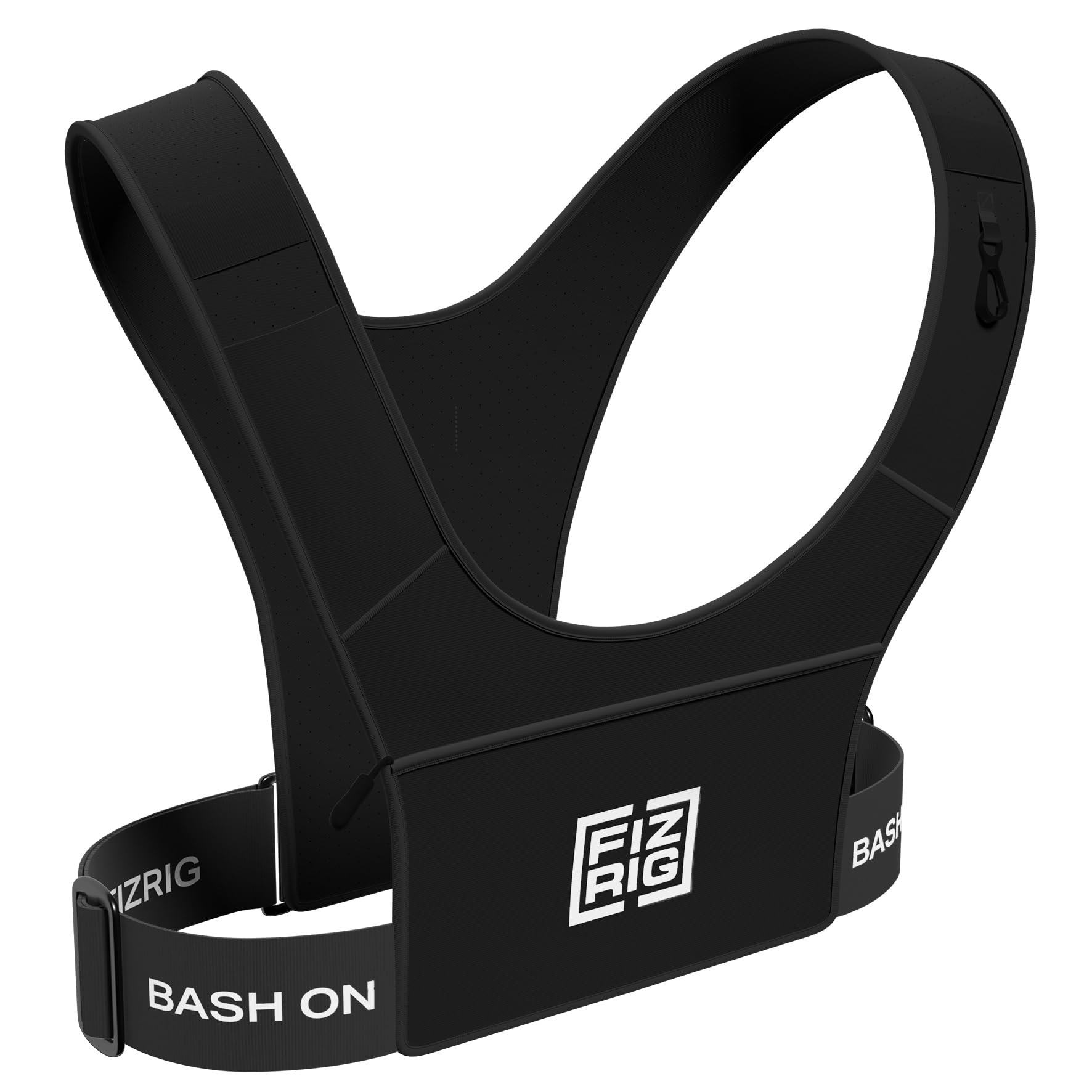 FIZRIG Running Phone Holder Vest | Chest Phone Pouch | Lightweight | Secure Key Clip Holder | Reflective | 2 Shoulder Pockets | Men & Women