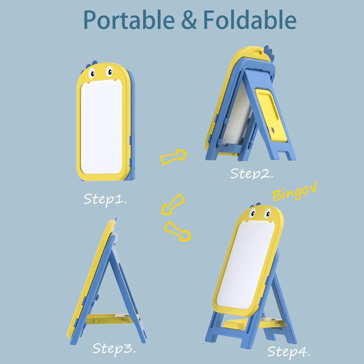 mloong Instant Kids Easel, Height Adjustable Art Easel, Magnetic Dry Erase Board with 16 pcs Number Magnets, Standing Drawing Whiteboard with 8 pcs Watercolor Pen for Toddlers (Yellow): Home & Kitchen