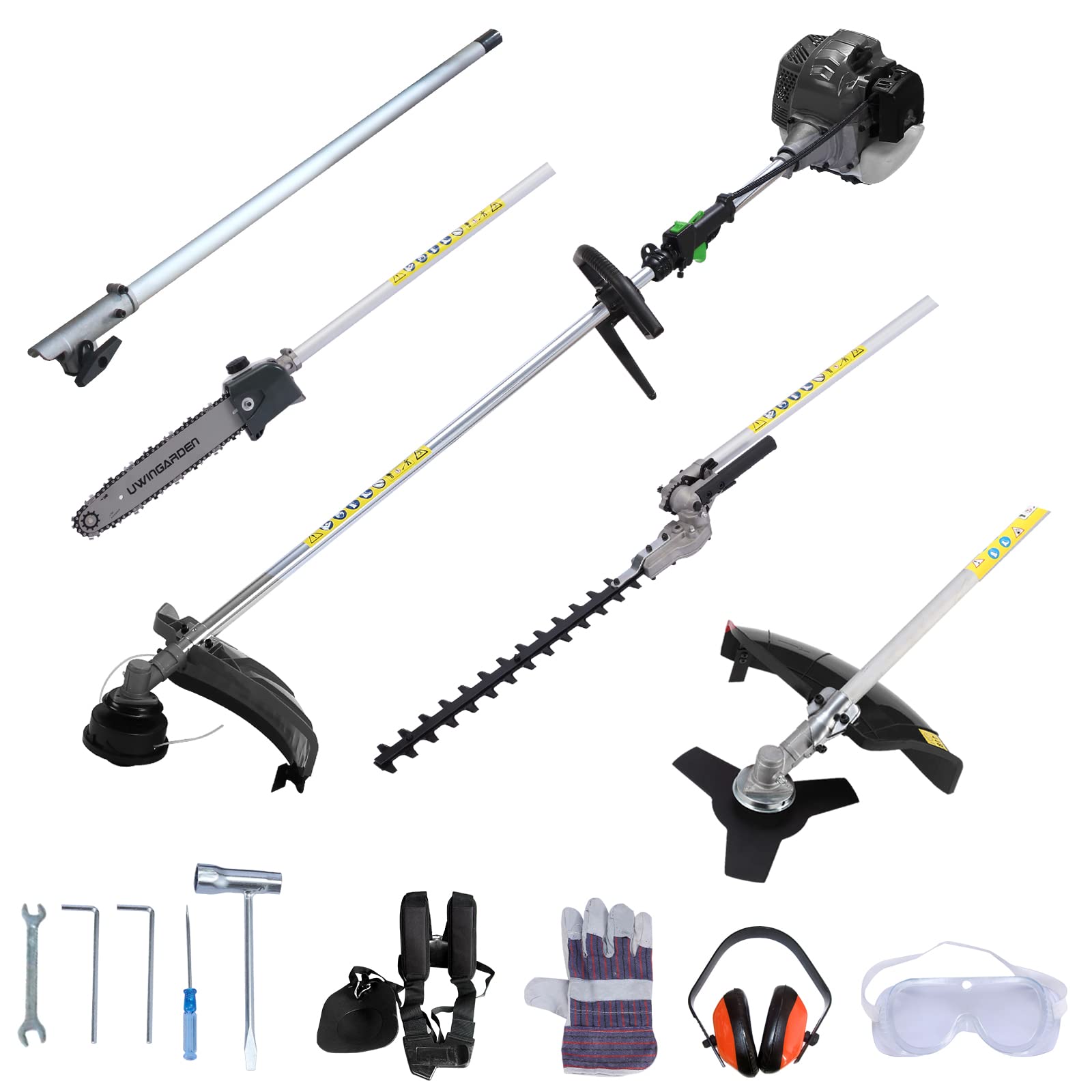 UWINGARDEN 52cc Petrol Multi Function 5 in 1 Garden Tool Strimmer, Chainsaw, Grass Cutter, Brush Cutter, Hedge Trimmer Cutting Strimming Extension Pole 1.6kW