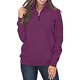 Samefar Womens Warm Cozy High Neck Long Sleeve Solid 1/4 Zip Pullover Sweatshirts with Pockets