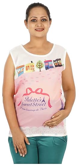 Women's Chiffon Regular Fit Maternity Top (Large, White)