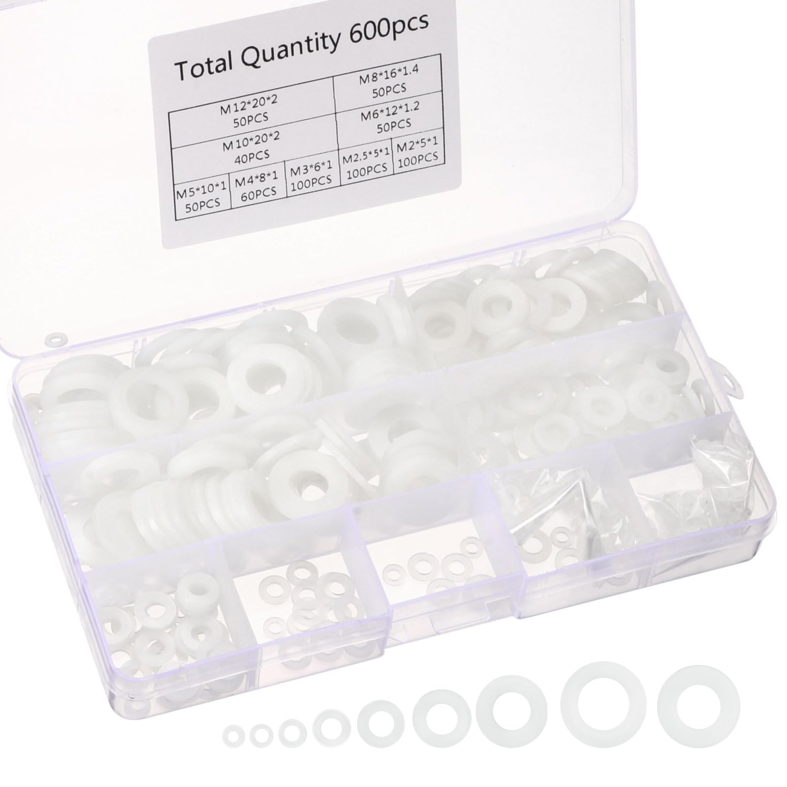PATIKIL Nylon Spacers Assortment, 600Pcs Plastic Spacer M2 M2.5 M3 M4 M5 M6 M8 M10 M12 Spacer Screw Standoff Round Electrical Outlet Spacer Screw Bolts Hardware Receptacle, White