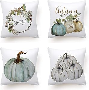 LAKYTION Fall Pillow Covers 18 x 18 Inch Set of 4 Autumn Decorations Pumpkin Pillow Covers Fall Decor Grateful Halloween Thanksgiving Day Throw Pillow Covers Cushion Cover