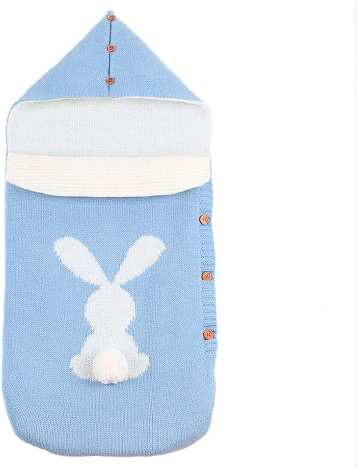 Newborn Baby Wrap Swaddle Blanket, Kids Wool Knit Swaddle Kids Sleeping Bag Sleep Sack Stroller Wrap Sleep Sacks (Rabbit Blue)