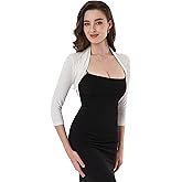 AmélieBoutik Women Ruched 3/4 Sleeve Bolero Shrug Cropped Open Front Cardigan Jacket