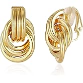 GAOKOXI Gold Statement Geometric Clip On Earrings for Women Girls Chunky Gold Knot Link Clip Earrings Trendy Jewelry Gift