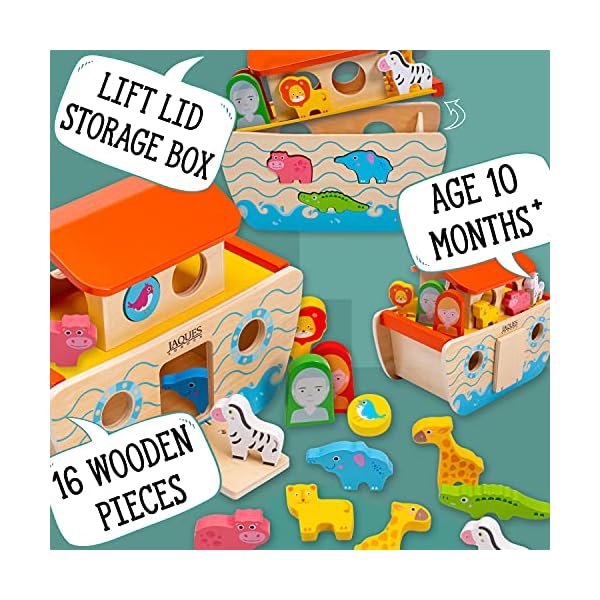Jaques of London | Wooden Noahs Ark Toy Playset | Wooden Toys for 1 2 3 year Olds | Shape Sorter | Baby Toddler Toy