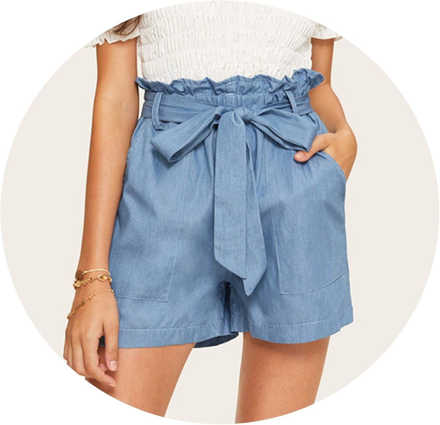 high waisted belted denim shorts
