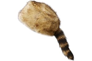 sdybjml Raccoon Hat Warm & Thick Lifelike Cute Faux Racoon Hat with Plush Furry Tail Round Flat Top Coonskin for Cold Weather