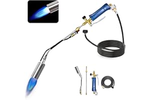 Bobillow 2-In-1 Propane Torch Weed Burner, 240,000 BTU Heavy Duty Flamethrower with Extended 10 inch Hose，Blow Torch Featuring Igniter and Flame Control, QCC Standard