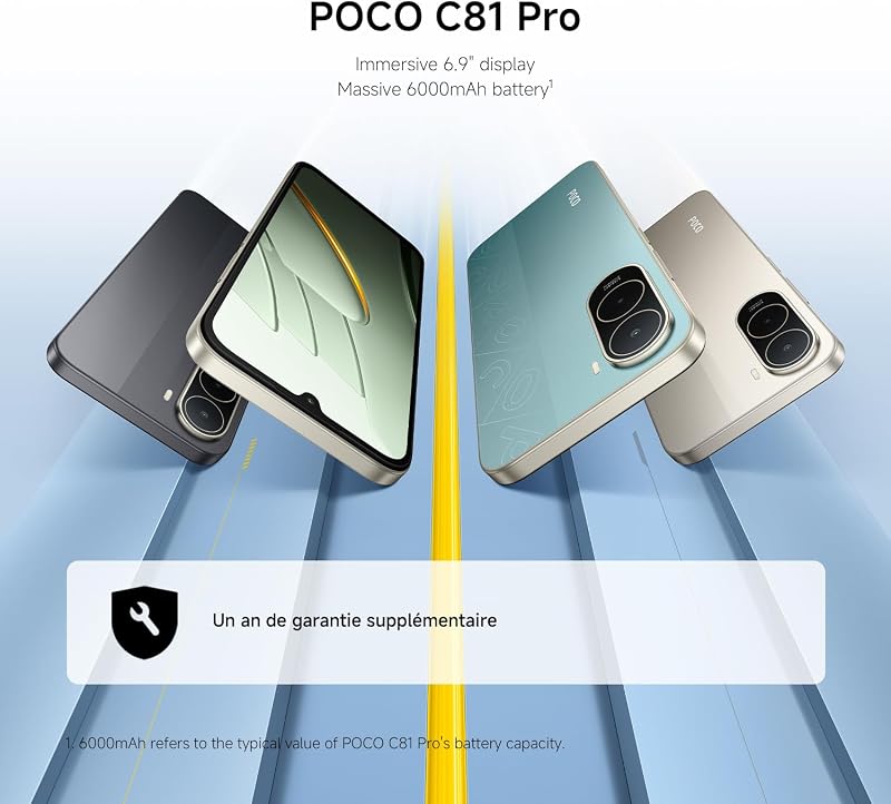 POCO C81 Pro Smartphone 4+256 Go Batterie 6000mAh - Noir