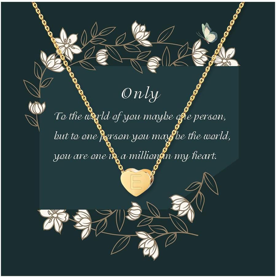 YBMYCM Letter Initial Heart Necklace for Women, 14K Gold Filled Tiny Heart Personalized Letter Heart Choker Necklace Gift with Jewelry Message Card for Her Birthday/Valentines Day/Mother's Day