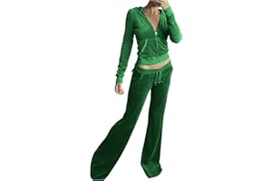 Olivcker Women Velour Sweat Suits 2 Piece Outfits Tracksuits Long Sleeve Zip Up Hooded Jacket Wide Leg Pants Casual Y2k Suit