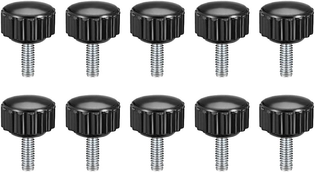 sourcing map M4 x 10mm Metric Male Thread Knurled Clamping Knobs Grip Thumb Screw on Type Hand Clamping Handle Bolt with Plastic Knobs Black 10 Pcs