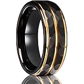 Concept Knight Tungsten Carbide Rings for Men Women 8mm Black Hammered Inlaid Golden Grooves Men's Engagement Wedding Bands Matte Brushed