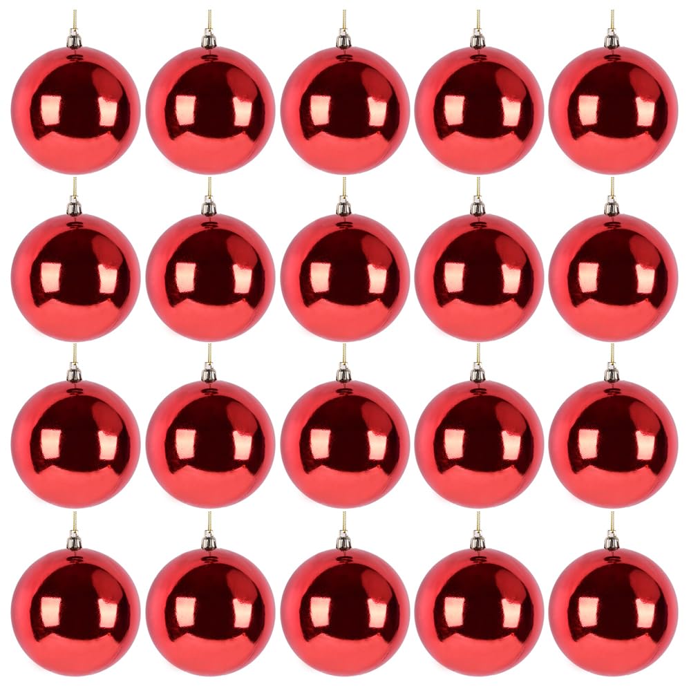 20PCS Christmas Tree Baubles Balls Ornaments Xmas Hanging Decorations Shatterproof (Red Shiny, 3CM)