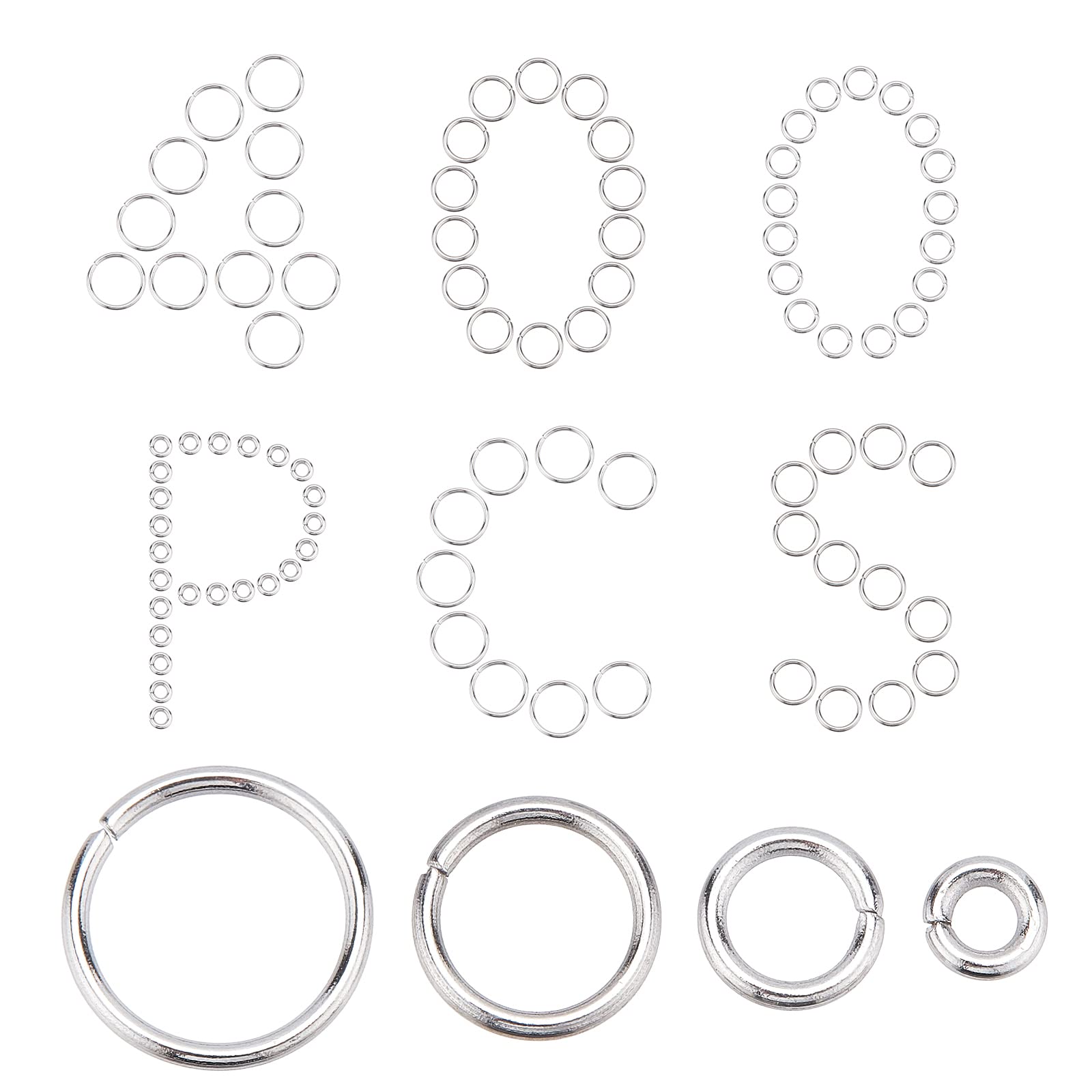 SUNNYCLUE 1 Box 400PCS 304 Stainless Steel Thick Strong Jump Rings 4/6/8/10mm Silver Metal Rings Craft Polished Smooth Connector Jump Rings for Jewelry Making Charms DIY Keychain Necklace Bracelet
