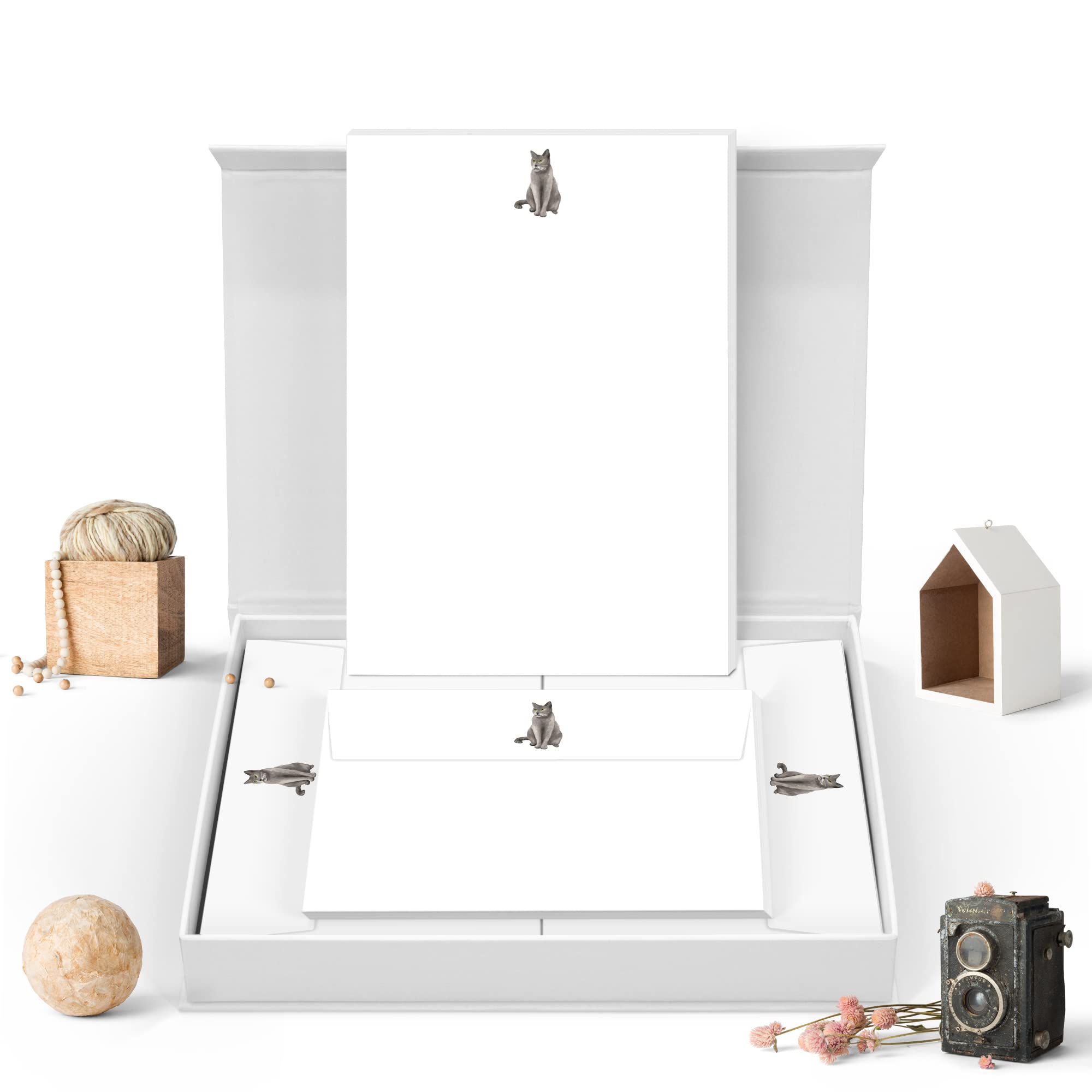 Me Loovely Grey Cat Letter Writing Paper and Envelopes Set A5 Size Papers Stationery Supplies for Student Home & Office | Christmas Gifts (Pack of 40)