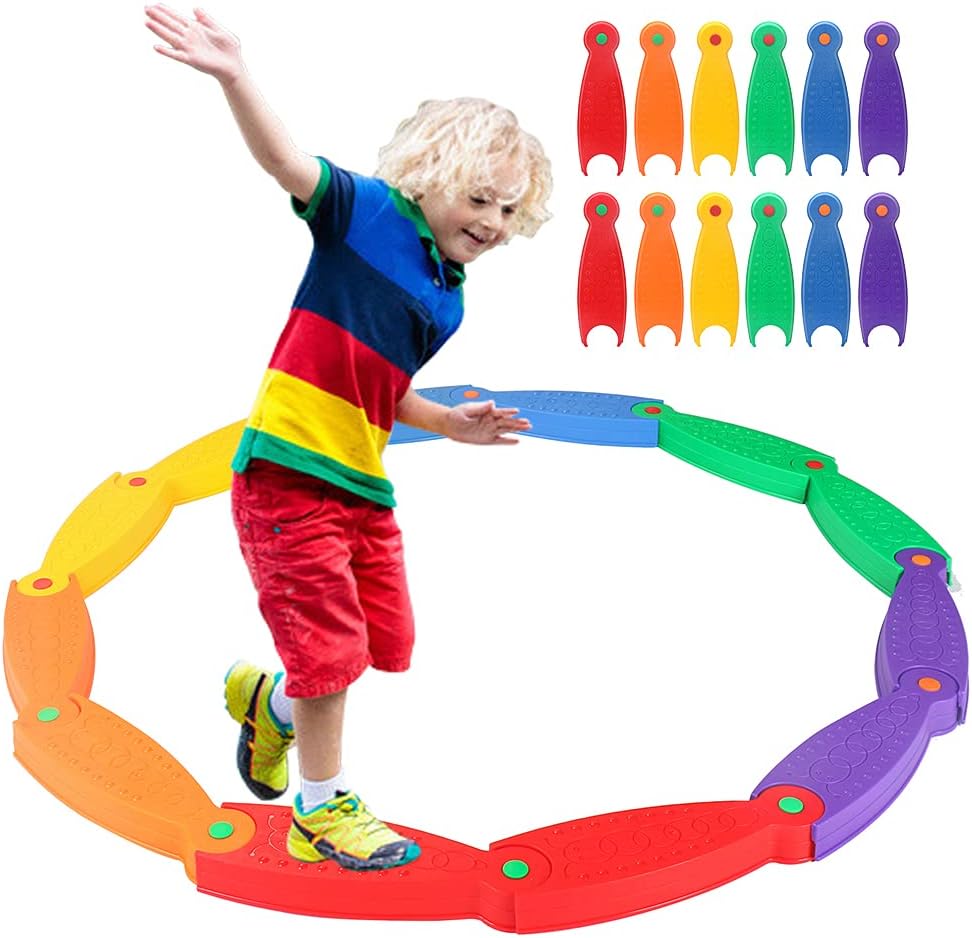 OMNISAFE 12 Pcs Stepping Stones for Kids, Wavy Circle Balance Beams, Obstacle Course Helps Build Coordination & Strength, Indoor & Outdoor Toy