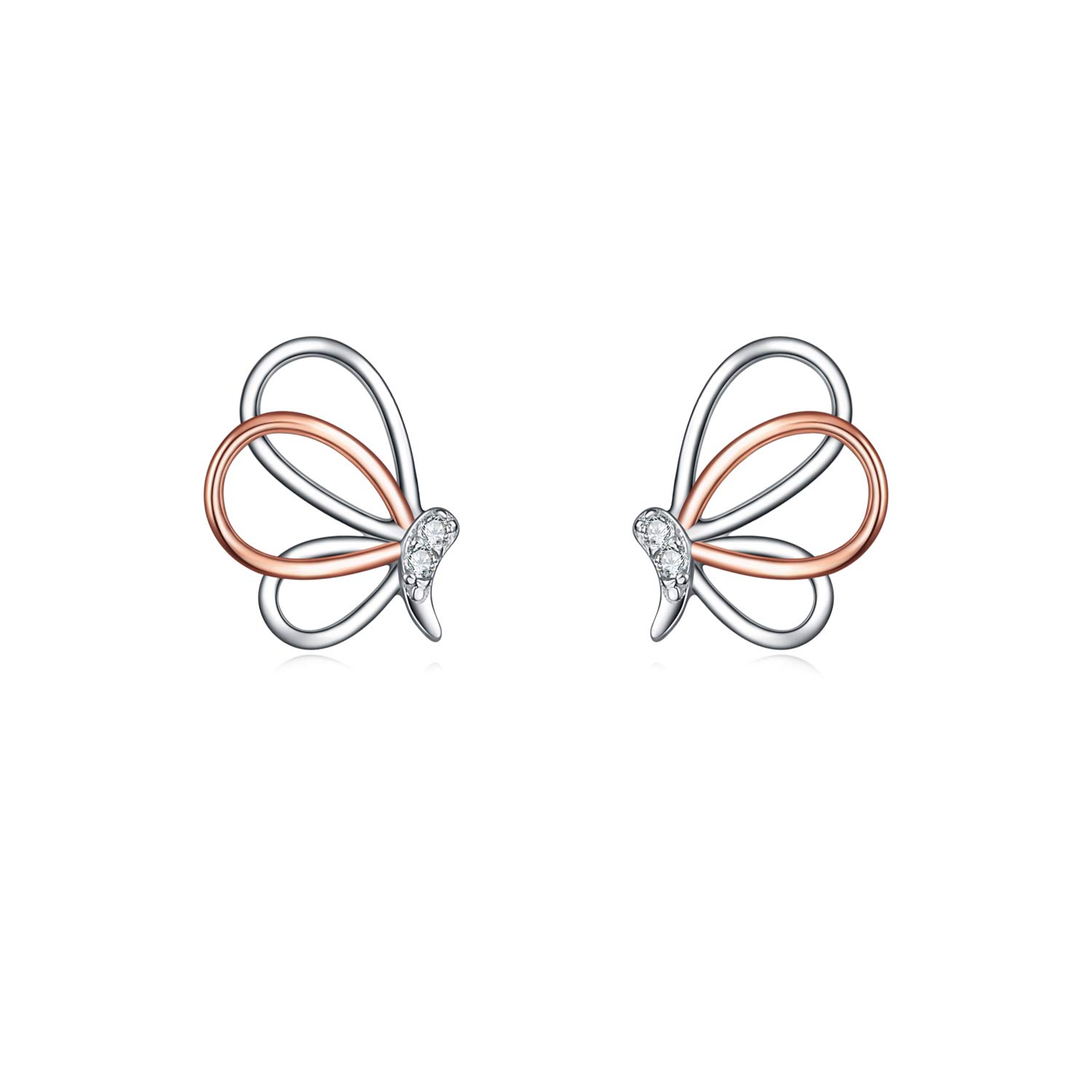 Silver Stud Earrings for Women, 925 Sterling Silver Butterfly Studs Earrings Set,AAA Cubic Zirconia Jewellery Gifts Earings For Womens Girls Mum Daughter