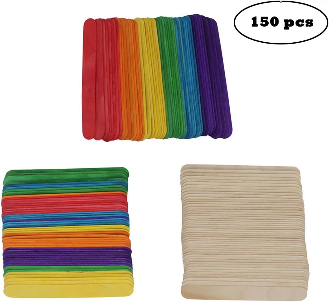 Colored Wood Craft Sticks 6inch - Qntry DIY Popsicle Stick Fan Handles for Crafters Teachers and Students(Pack of About 150pcs)