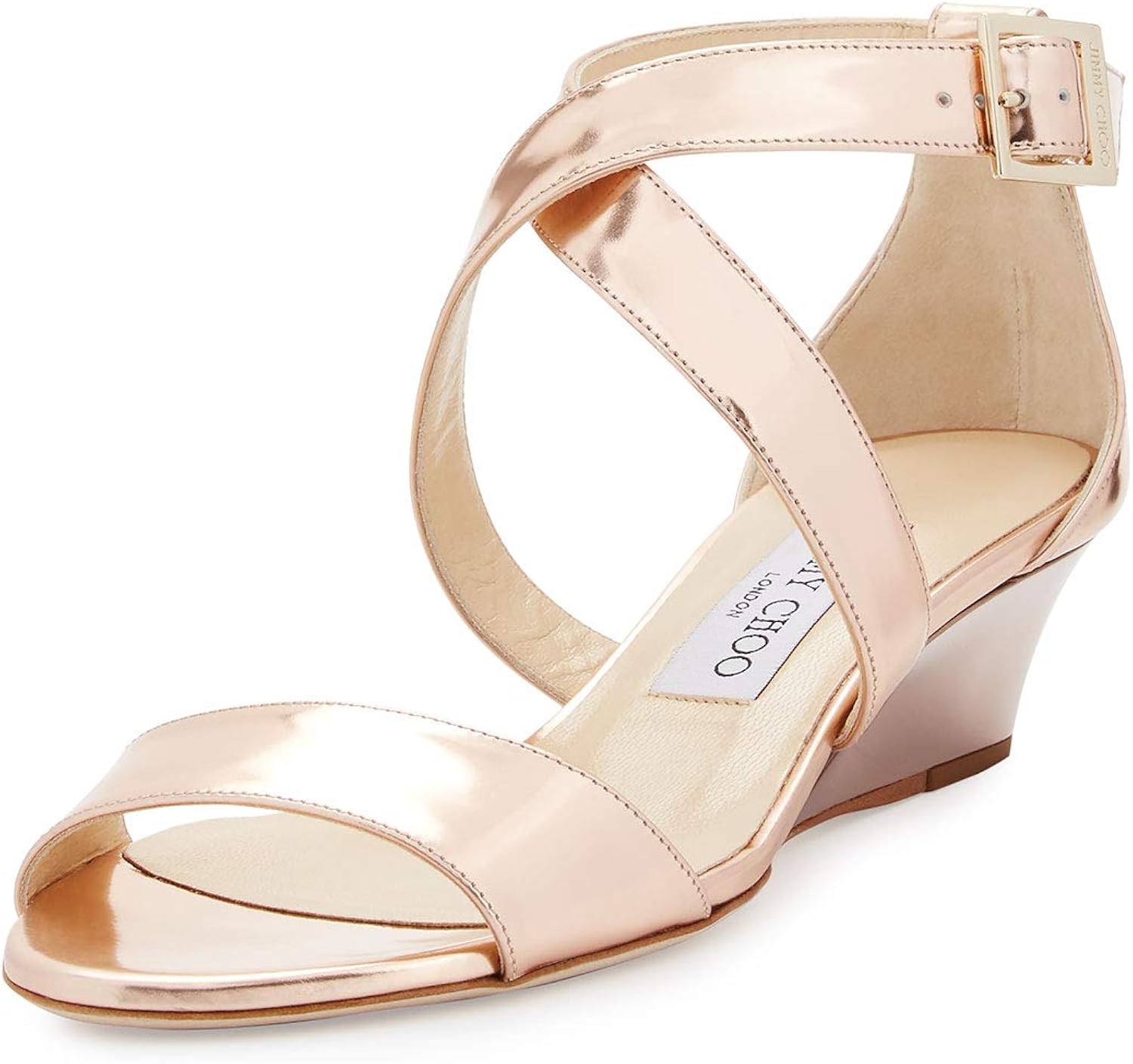 Amazon Com Jimmy Choo Chiara Mirrored Crisscross Wedge Sandal Rose Gold 38 5 Platforms Wedges