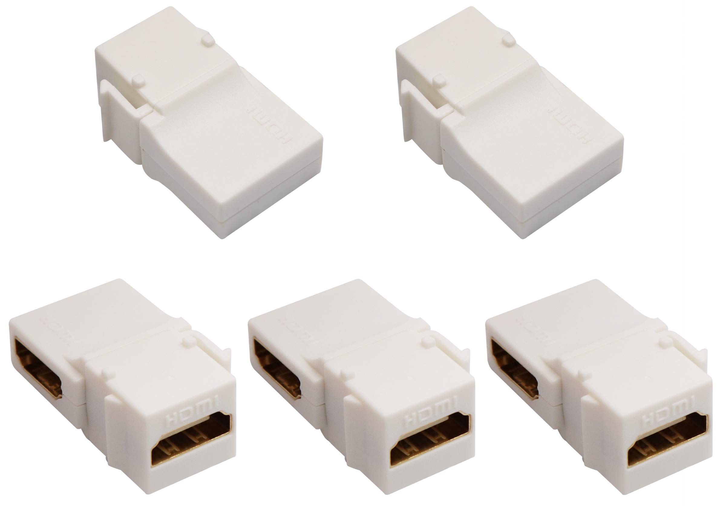 AAOTOKK 90 Degree HDMI Keystone Adapter Gold Plated Right Angle HDMI Female to Female Keystone Jack Insert 3D 4K 60HZ Coupler Adapter for Wall Plate (White/5 Pack)