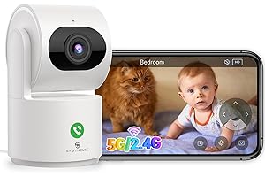 SYMYNELEC 5GHz Security Camera Indoor: 2K Baby Monitor with Phone App - Pet Camera with Speaker for Dog/Cat Owners - AI Motion Detection One-Touch Call Auto Tracking IR Night Vision TF/Cloud Storage
