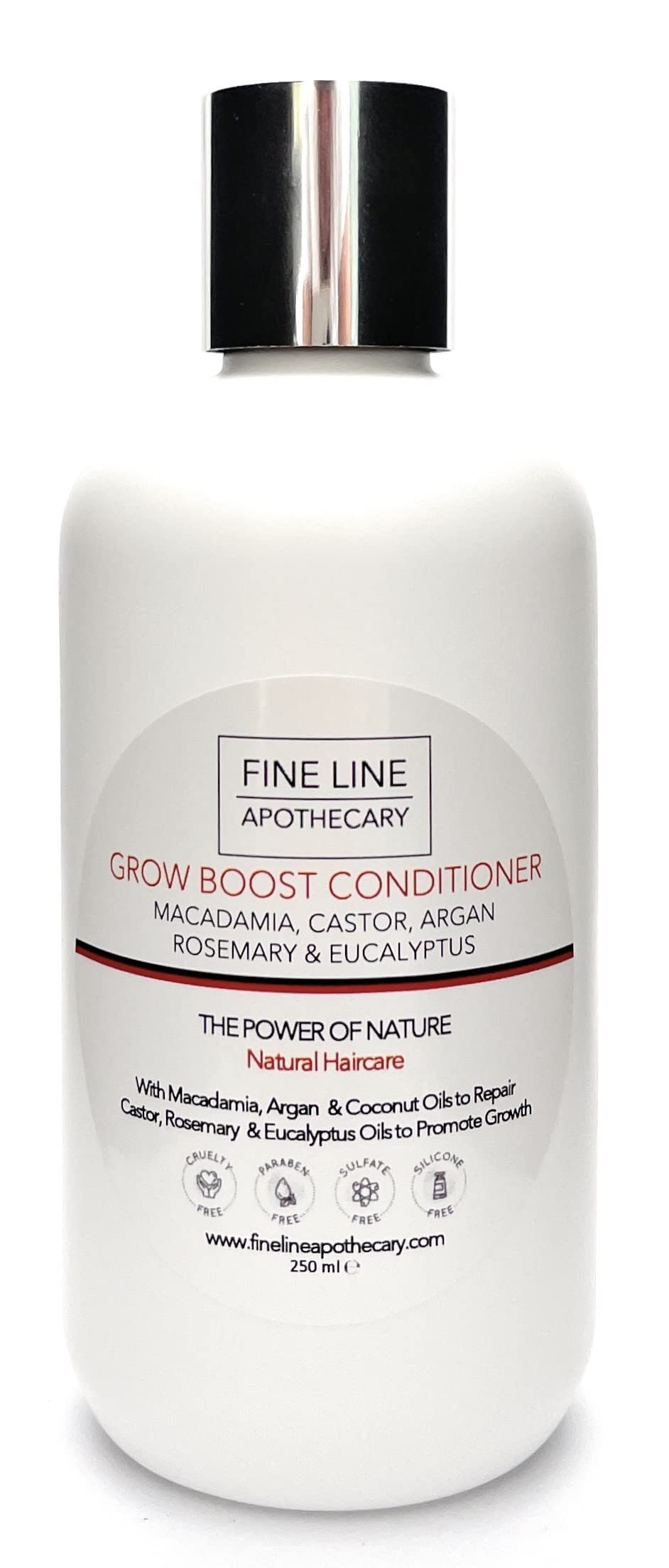 Fine Line Apothecary - Growth Boost Conditioner - 99% Natural - Castor, Macadamia, Argan, Rosemary, Eucalyptus. No Sulfates/Parabens/Silicones, pH 5.5, Sensitive Skin. 250ml