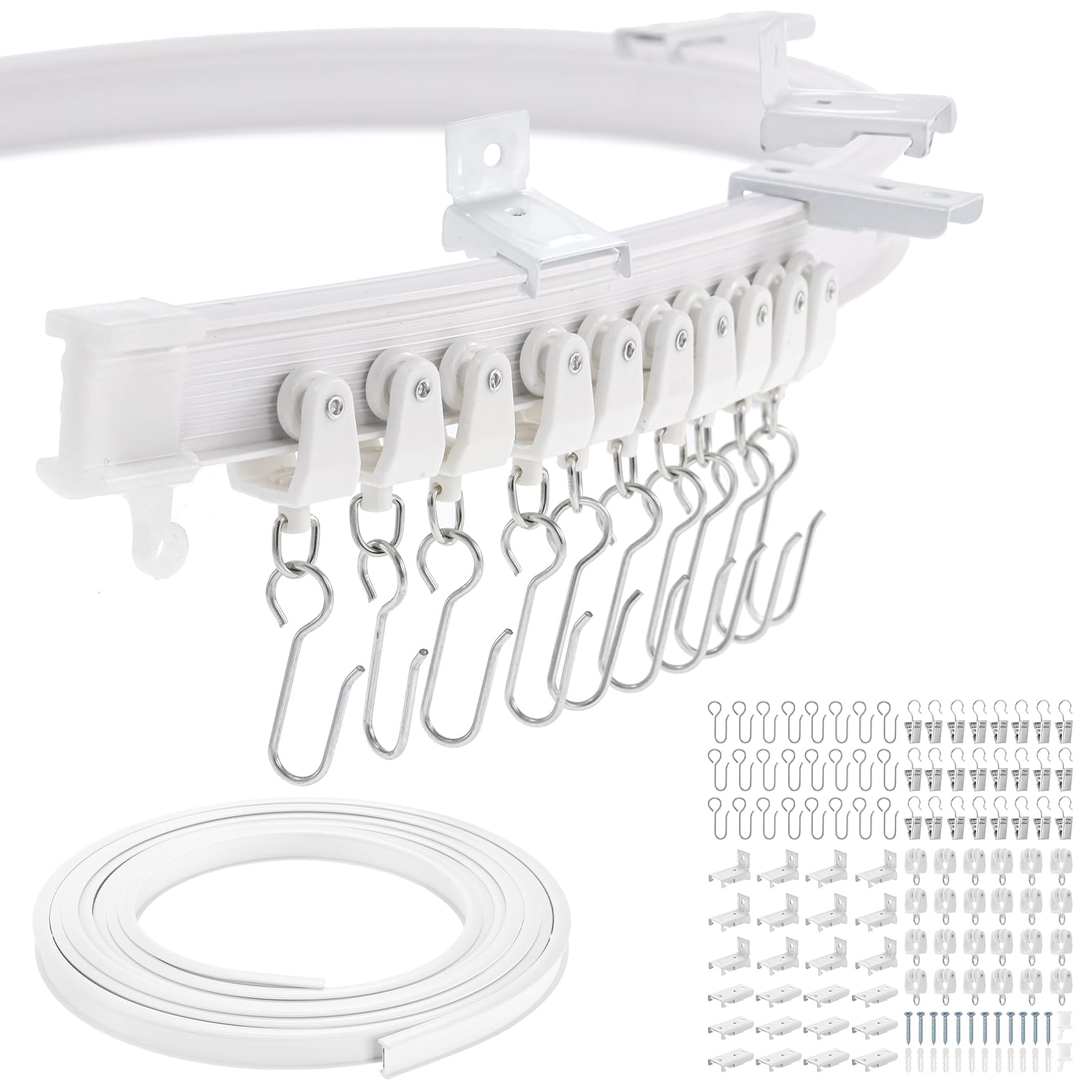 Dyna-Living 9.8FT/3M Flexible Bendable Ceiling Curtain Track,Curved Curtain Track Ceiling Mount,Room Divider,RV Curtain Track,Curtain Rail Ceiling for L/U Shape Bay Windows