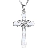 Infinity Cross Necklace S925 Sterling Silver Turquoise/Wooden/Opal/Abalone Cross Pendant Necklaces Christian Jewelry Gifts For Women