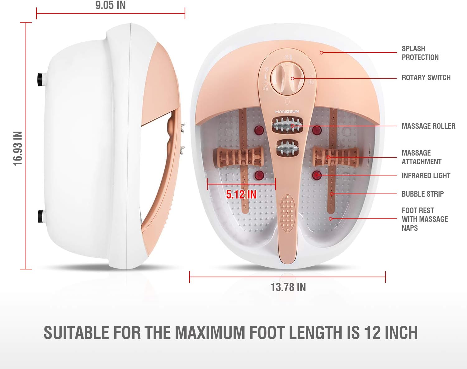 Hangsun Large Foot Spa Bath Massager with Heat Bubbles Massage FM660 Heater Temperature Control, Massage Rollers - Image 5