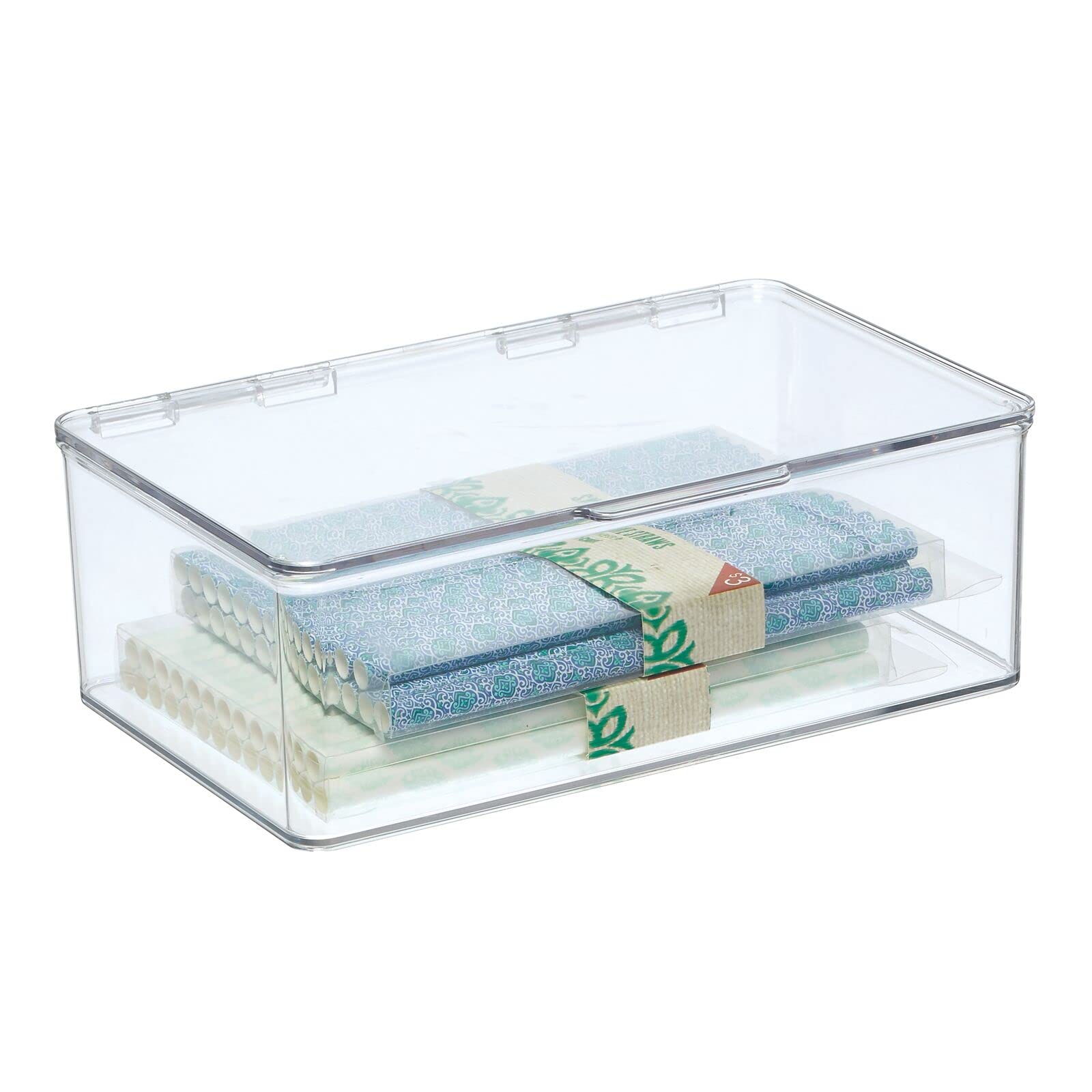 Photo 1 of mDesign Plastic Kitchen Pantry and Fridge Storage Organizer Box Containers with Hinged Lid for Shelves or Cabinets, Holds Food, Snacks, Canned Drinks, Seasoning, Condiments - Lumiere Collection, Clear