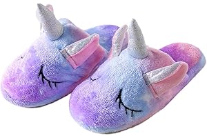 TYONMUJO Kids Unicorn Fuzzy Slippers with Anti-Slip Soles for Boys Girls