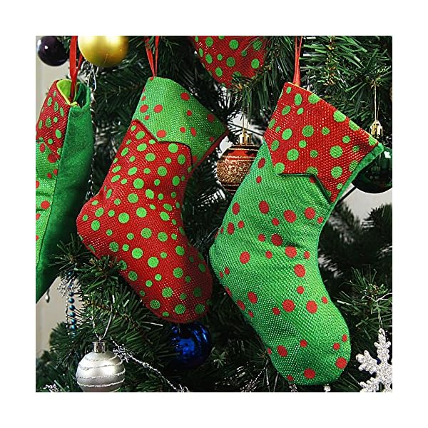 Ivenf Christmas Mini Stockings, 24 Pcs 7 inches Glitter Round Dots Stockings, Gift Card Bags Holders, Bulk Treats for… - Image 6