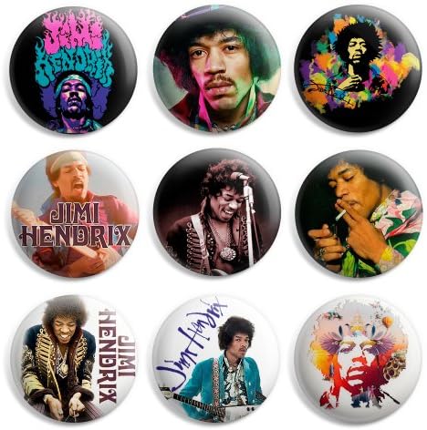 Jimi Hendrik Pinback Buttons Pin Badges 1 Inch (25mm) - Pack of 9