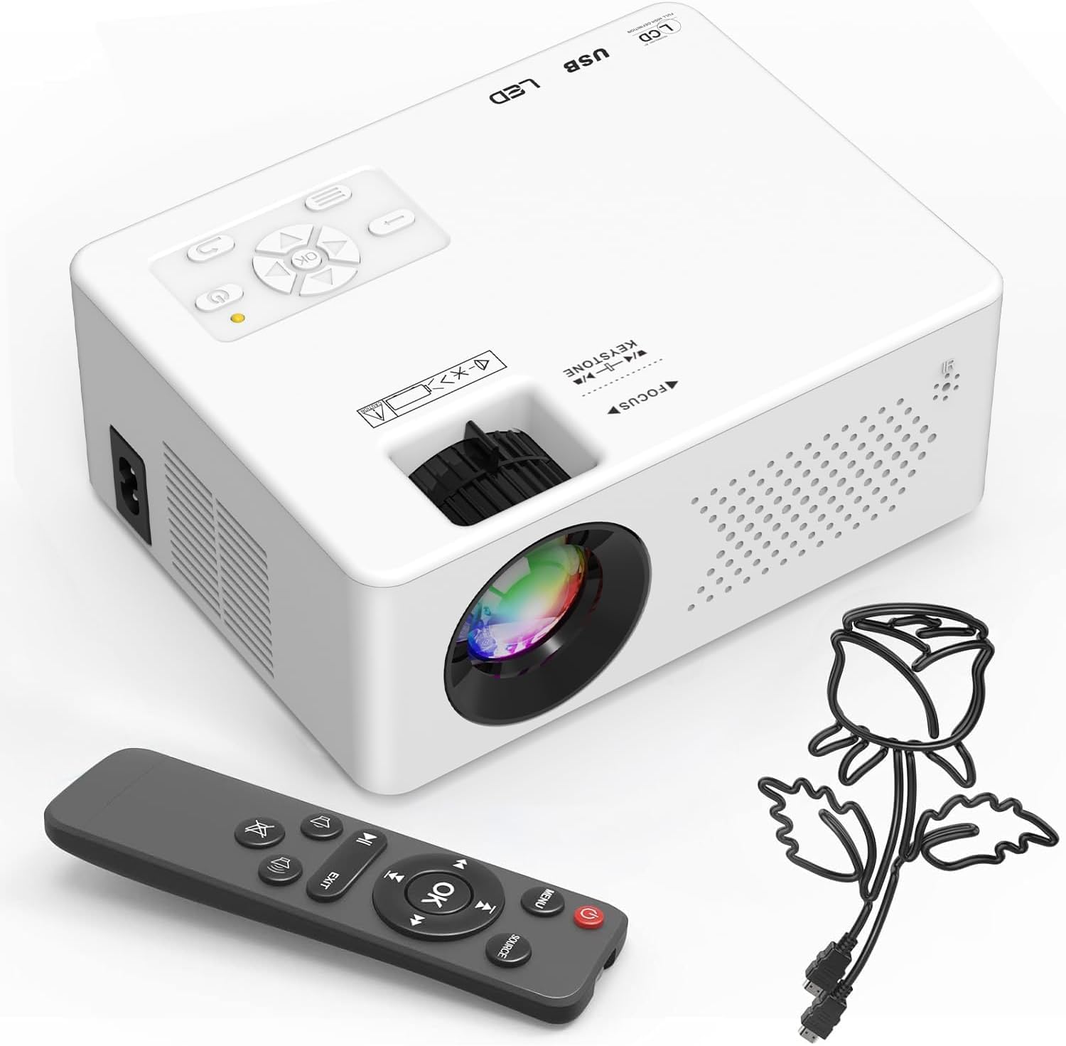 Beamer, Mini Beamer Tragbarer, Full HD 1080P unterstützt Projektor, 50%-100% Zoom, Bluetooth 5.2, 200 Zoll Heimkino, Kompatibel mit Smartphone/TV Stick/Laptop