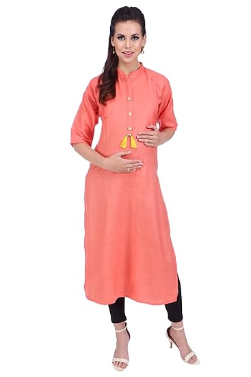 Women's Cotton A-Line Maternity Kurta/Easy Breast Feeding/Breastfeeding Kurti/Western Dress with Zippers for Nursing Pre and Post Pregnancy