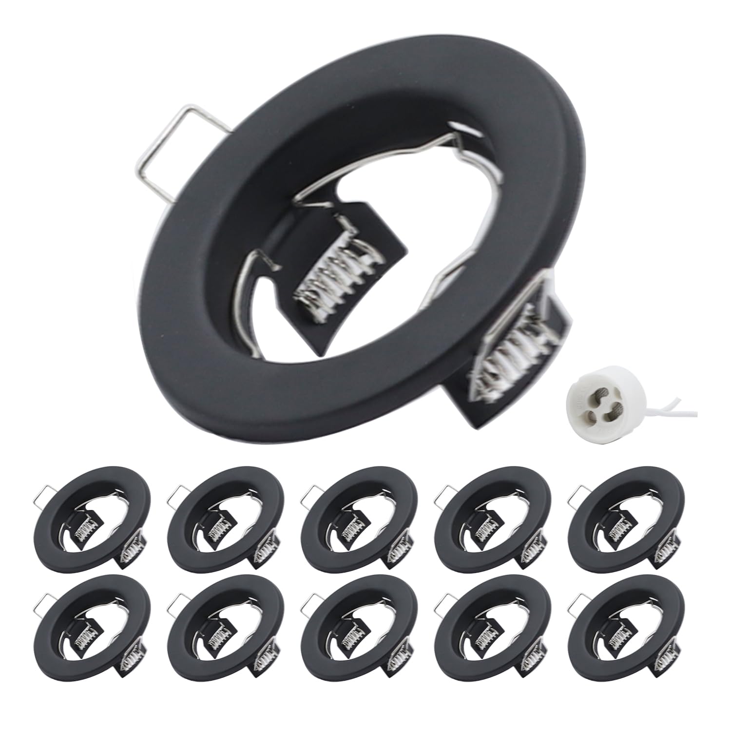 COOINJOY 10x Modern GU10 Downlights for Ceiling, Round Matt Black Metal Frame for Recessed Ceiling Lights, External Dimensions: 80mm, Cut-Out Hole Size:60-80 mm