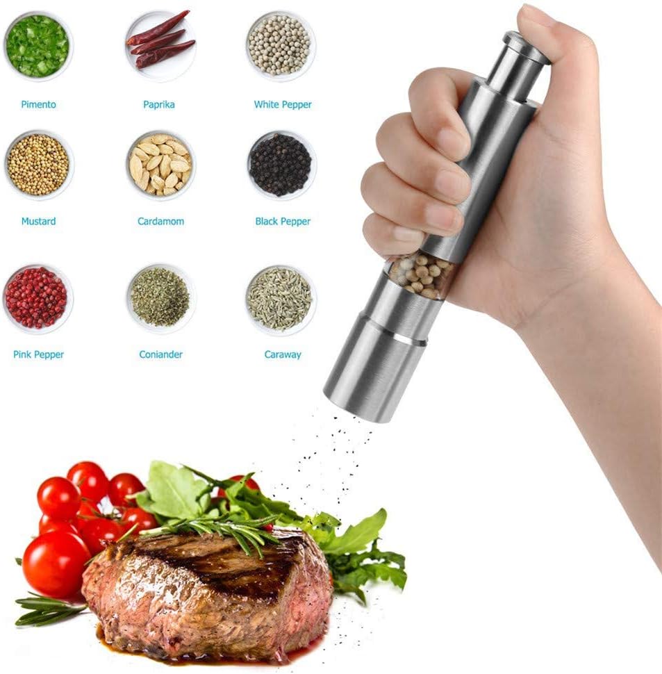 Pepper Grinder, Stainless Steel Pepper Mill Durable Salt Grinder One Hand Operation Salt Pepper Mill 2 Pack - Image 3