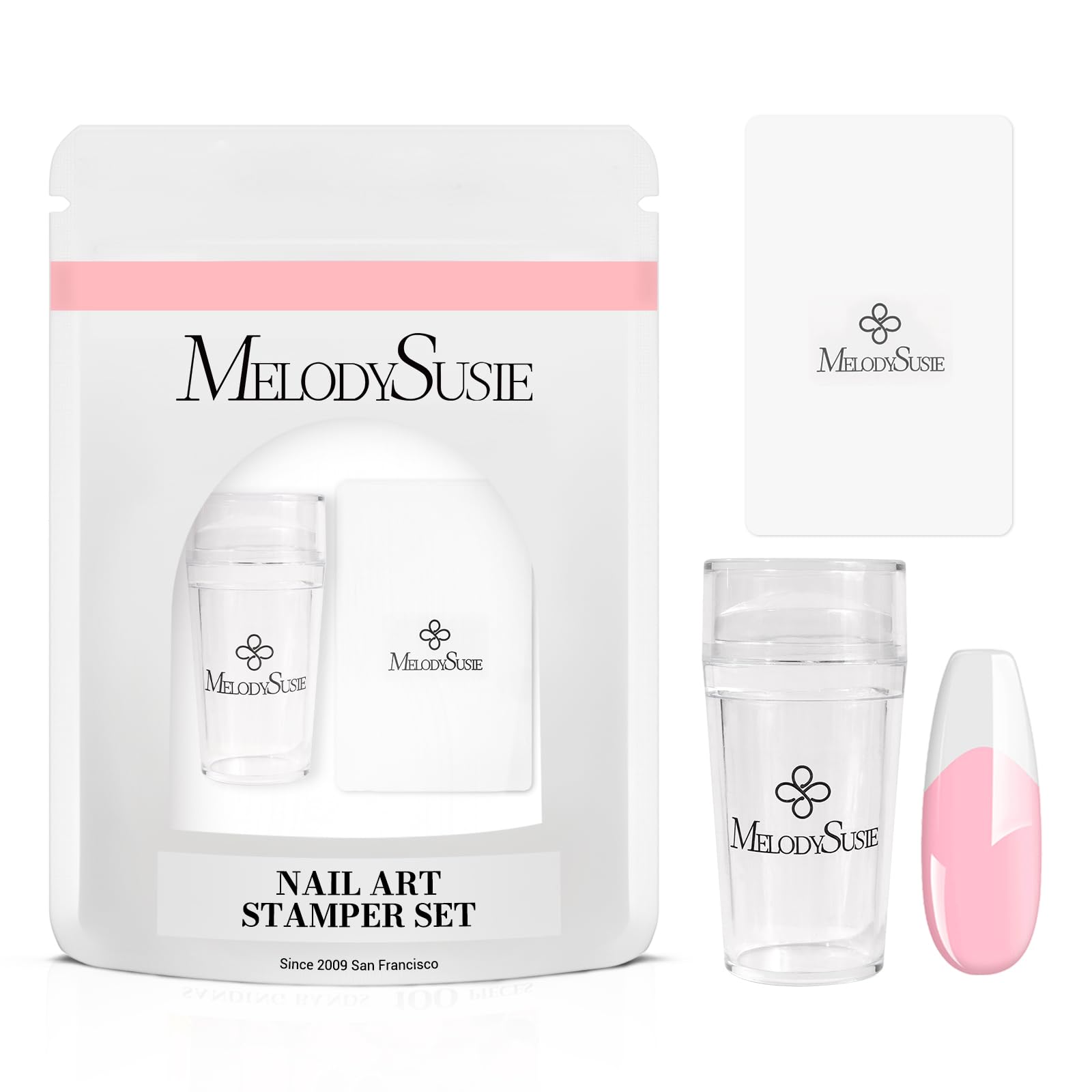 MelodySusie French Nail Stamper, Nail Stamper Kit 2PCS, Silicone Nail Stamp with a Scraper, Nail Stamper Tool for French Manicure DIY Home Nail Design Salon, Clear